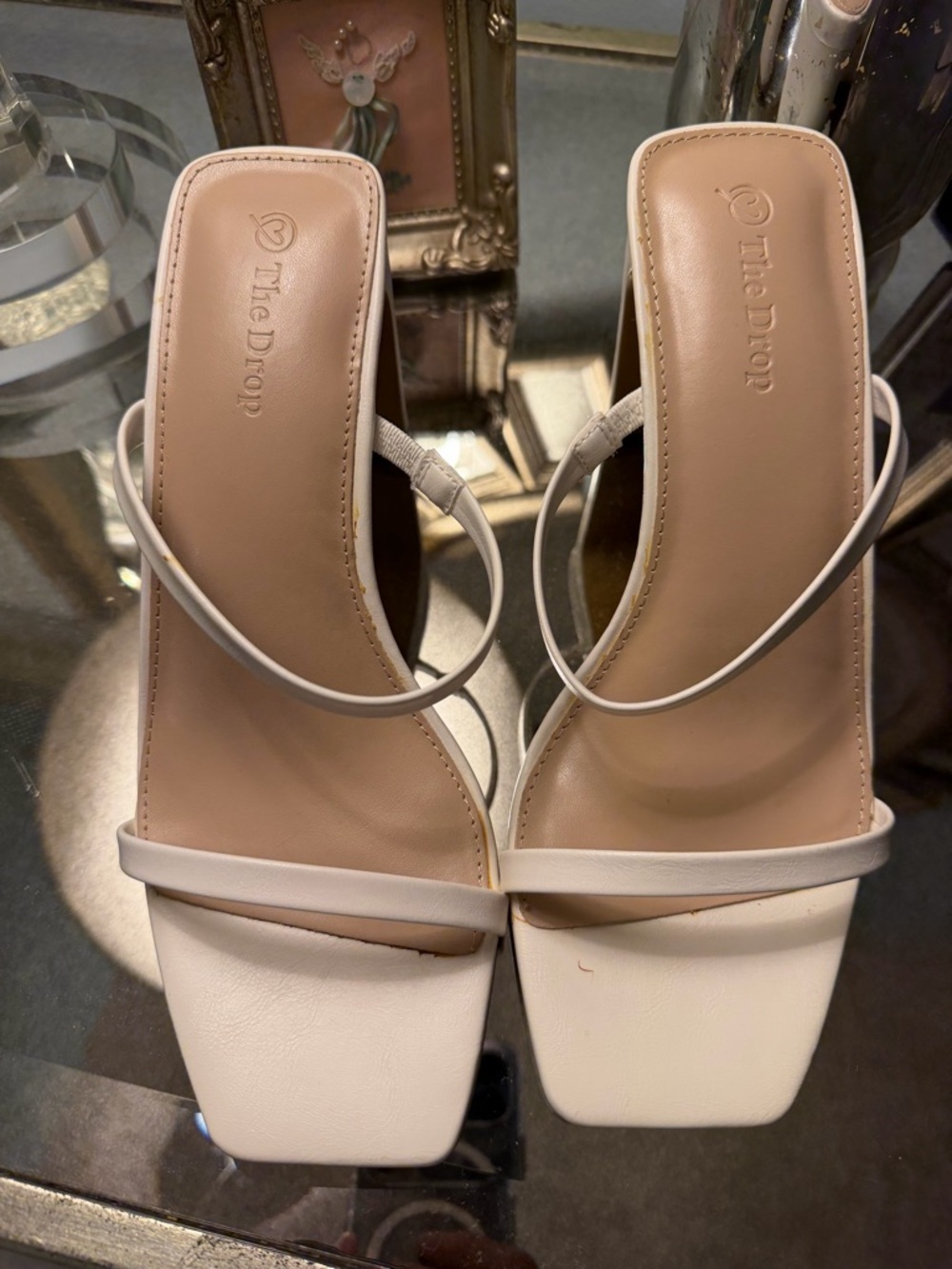 Minimalist White Square-Toe Strappy Heeled Sandals